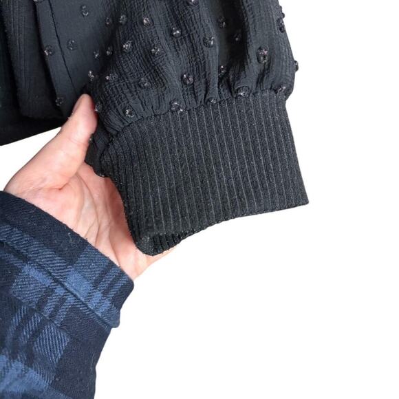 Self Esteem Polka Dot Sheer Long Sleeve Top Ribbed Square Neckline Puff Sleeves - Picture 3 of 5